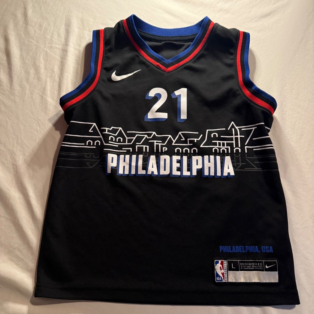Nike Philadelphia 76ers Joel Embiid 21 City Edition Jersey Youth Large Black